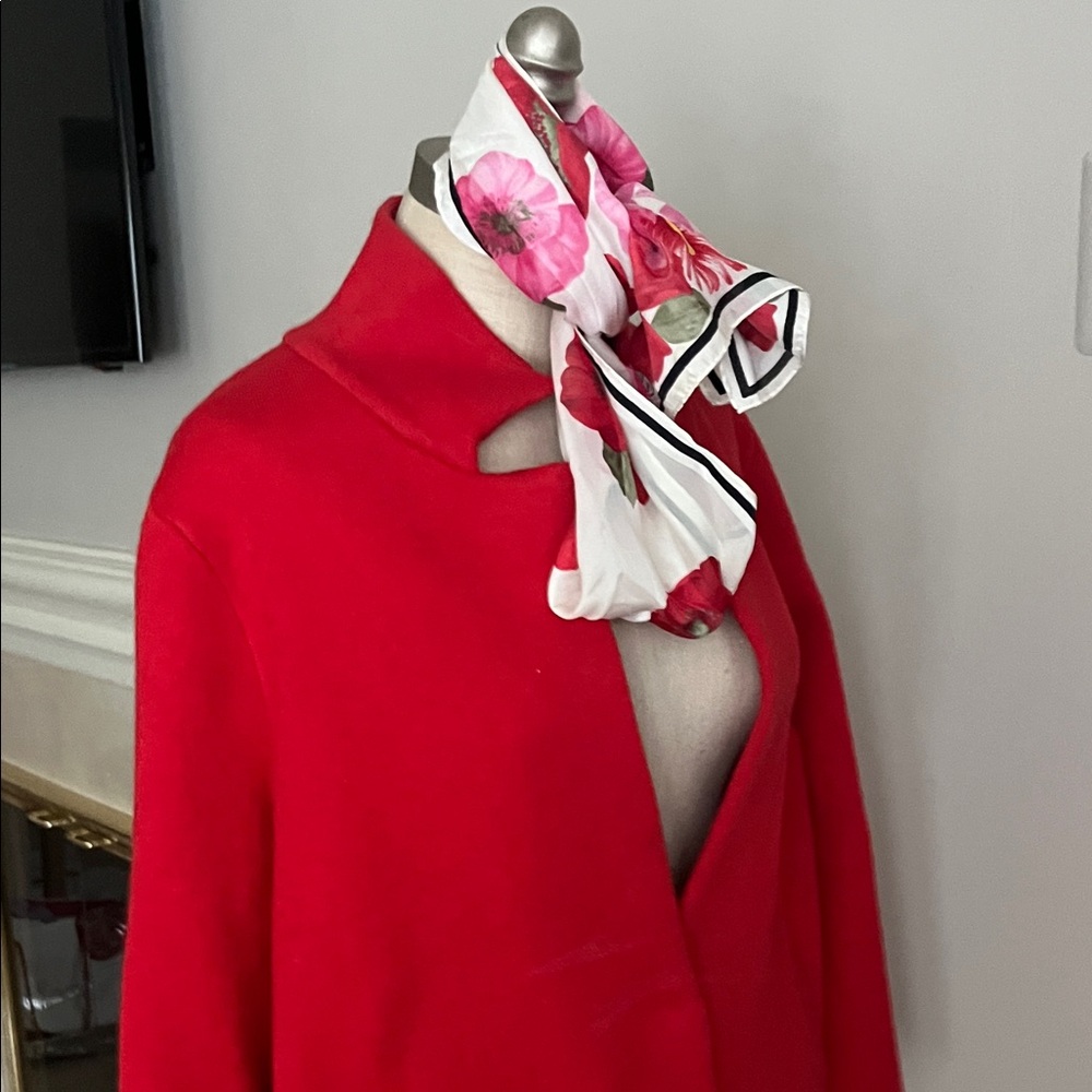 Red Jacket with Floral Scarf